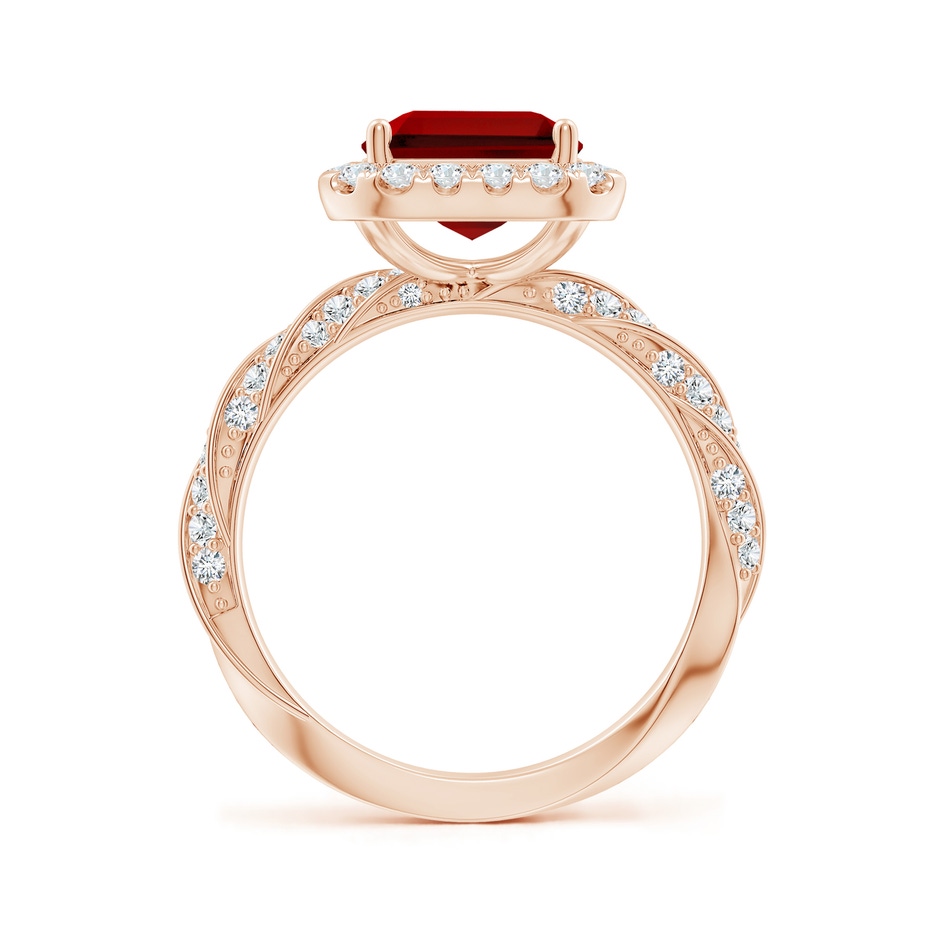 10x8mm Labgrown Emerald-Cut Lab-Grown Ruby Halo Twisted Rope Shank Engagement Ring in Rose Gold side 199