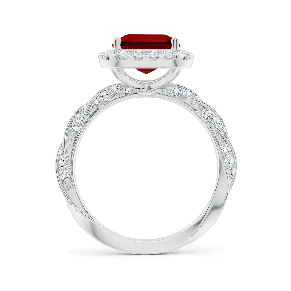 10x8mm Labgrown Emerald-Cut Lab-Grown Ruby Halo Twisted Rope Shank Engagement Ring in White Gold side 199