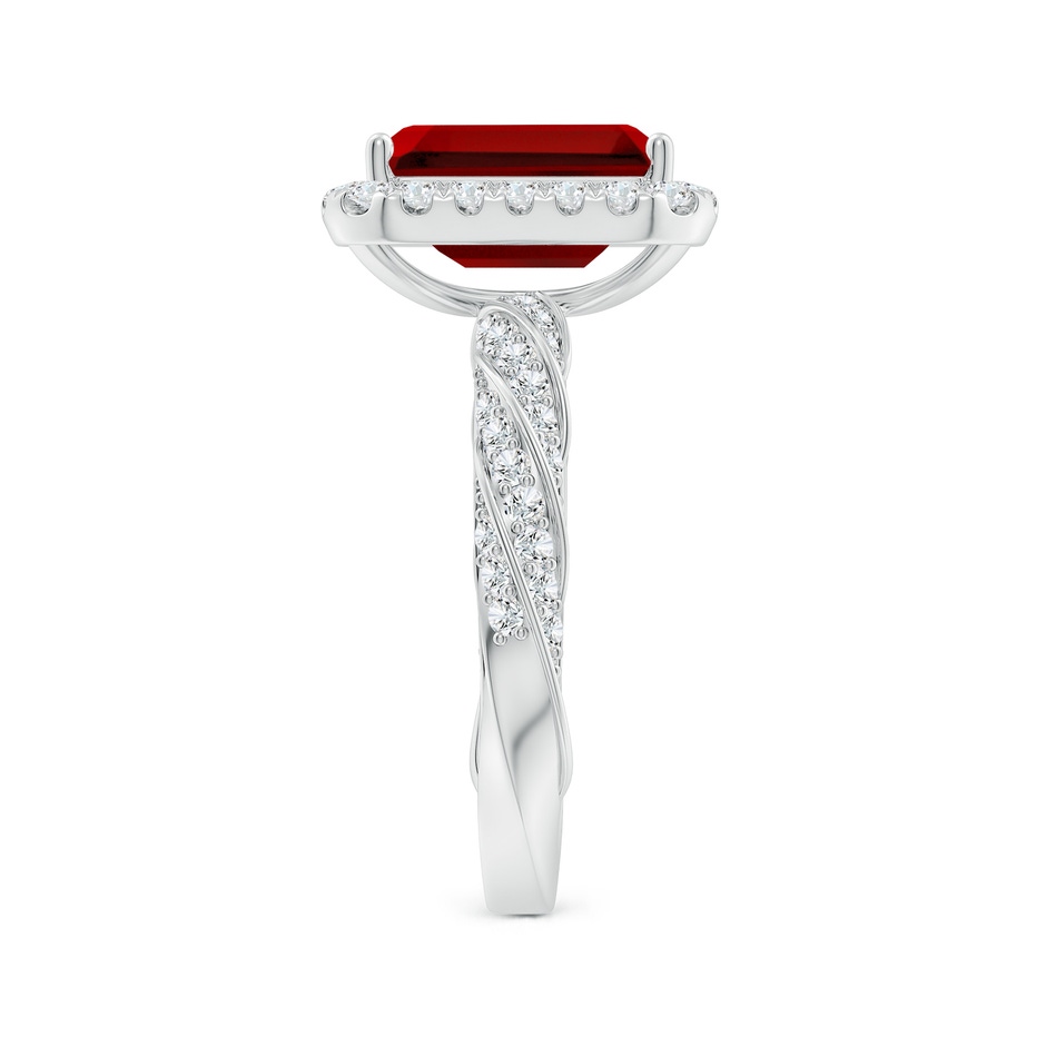 10x8mm Labgrown Emerald-Cut Lab-Grown Ruby Halo Twisted Rope Shank Engagement Ring in White Gold side 299