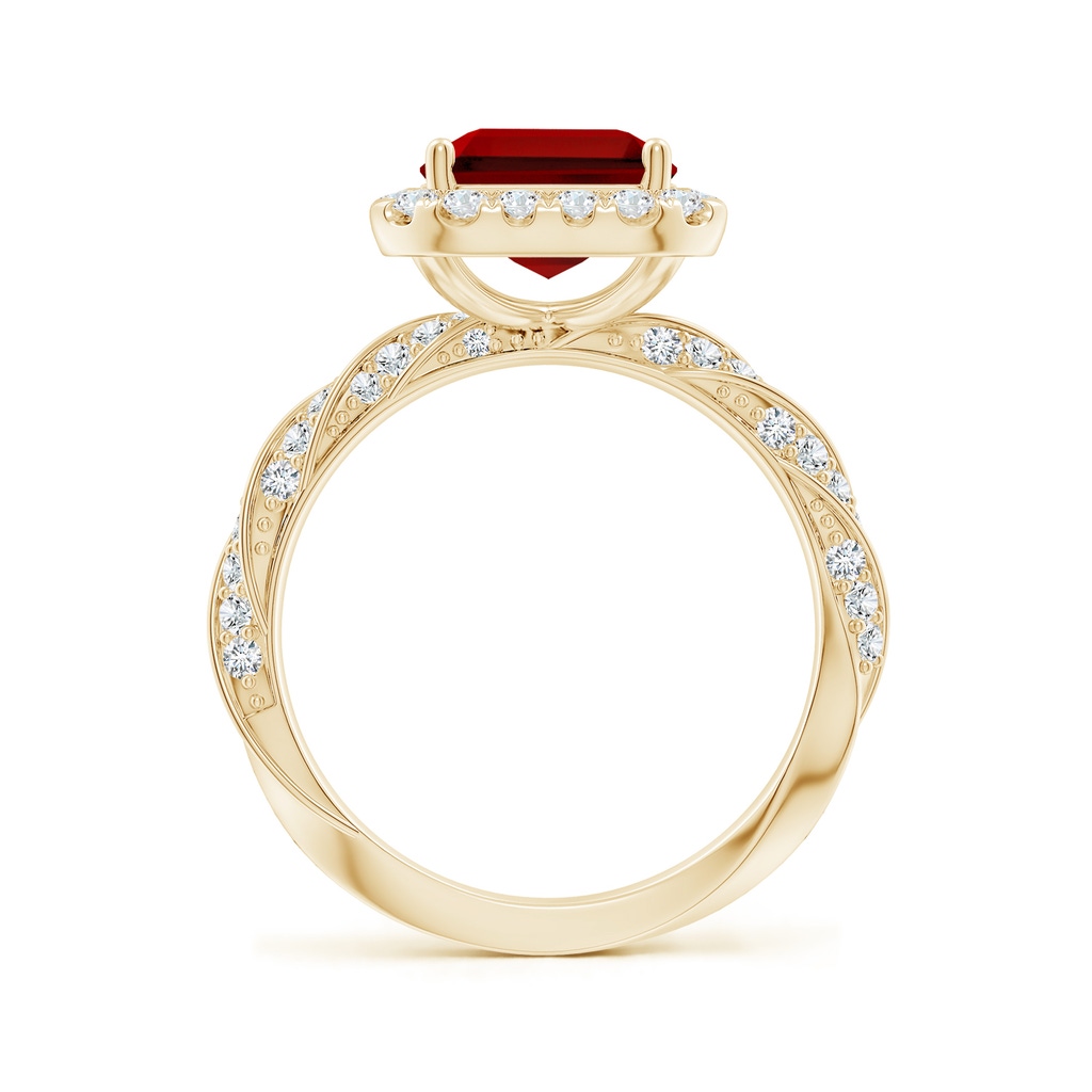 10x8mm Labgrown Emerald-Cut Lab-Grown Ruby Halo Twisted Rope Shank Engagement Ring in Yellow Gold - side 199
