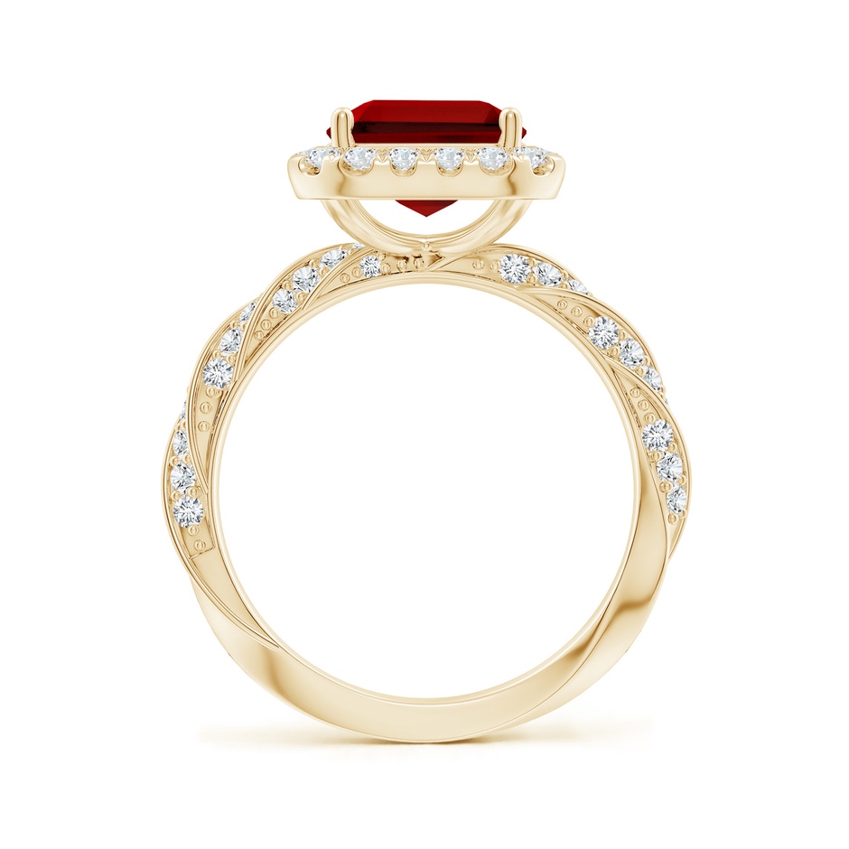 10x8mm Labgrown Emerald-Cut Lab-Grown Ruby Halo Twisted Rope Shank Engagement Ring in Yellow Gold side 199
