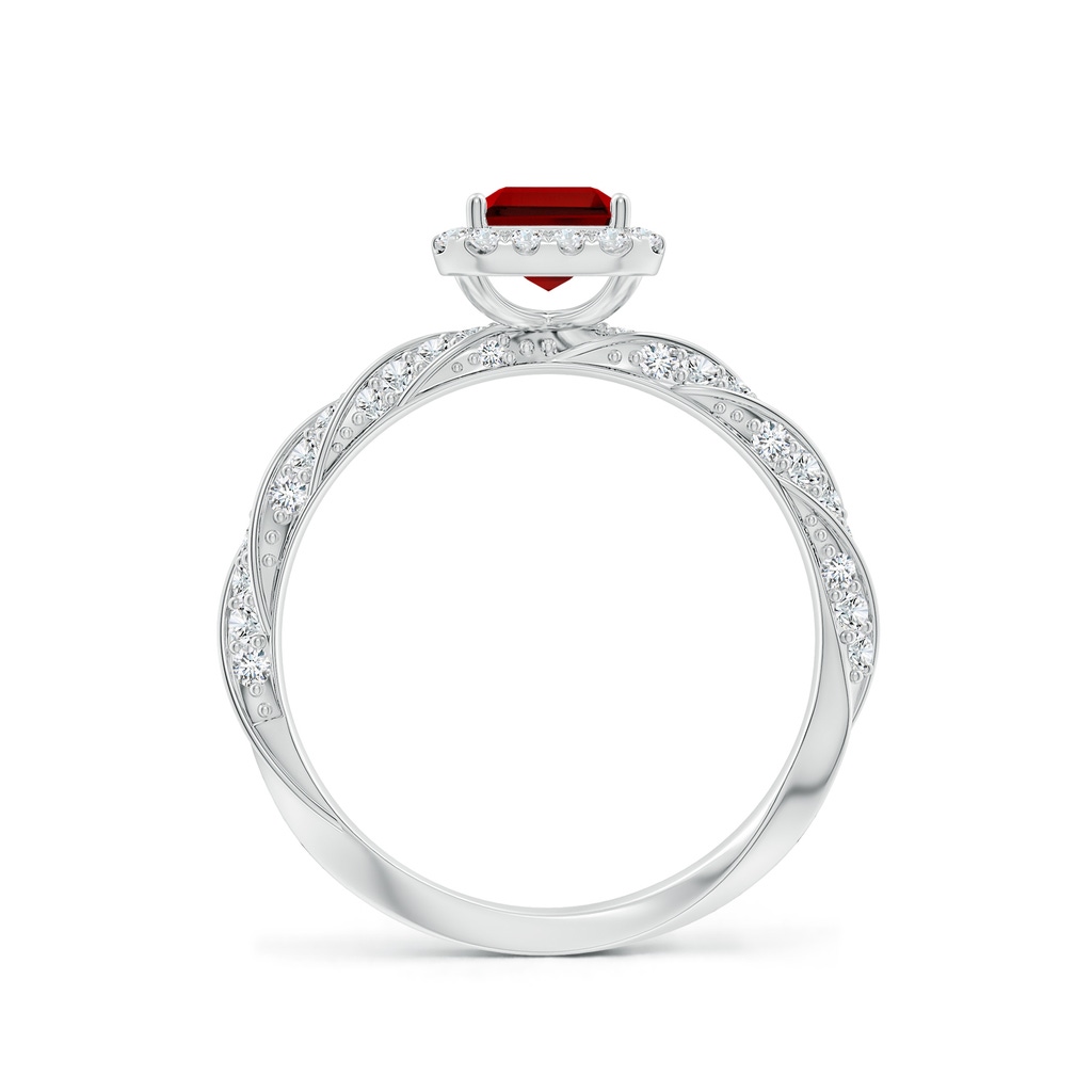 7x5mm Labgrown Emerald-Cut Lab-Grown Ruby Halo Twisted Rope Shank Engagement Ring in White Gold - side 199