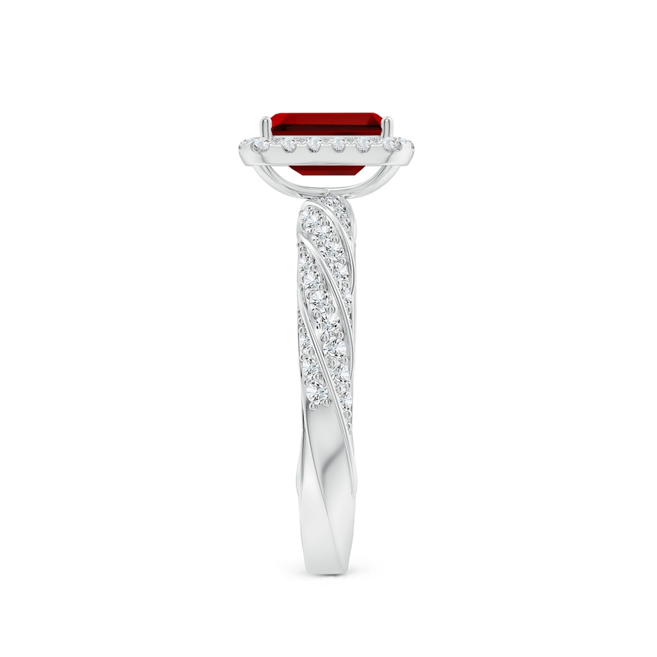 7x5mm Labgrown Emerald-Cut Lab-Grown Ruby Halo Twisted Rope Shank Engagement Ring in White Gold side 299