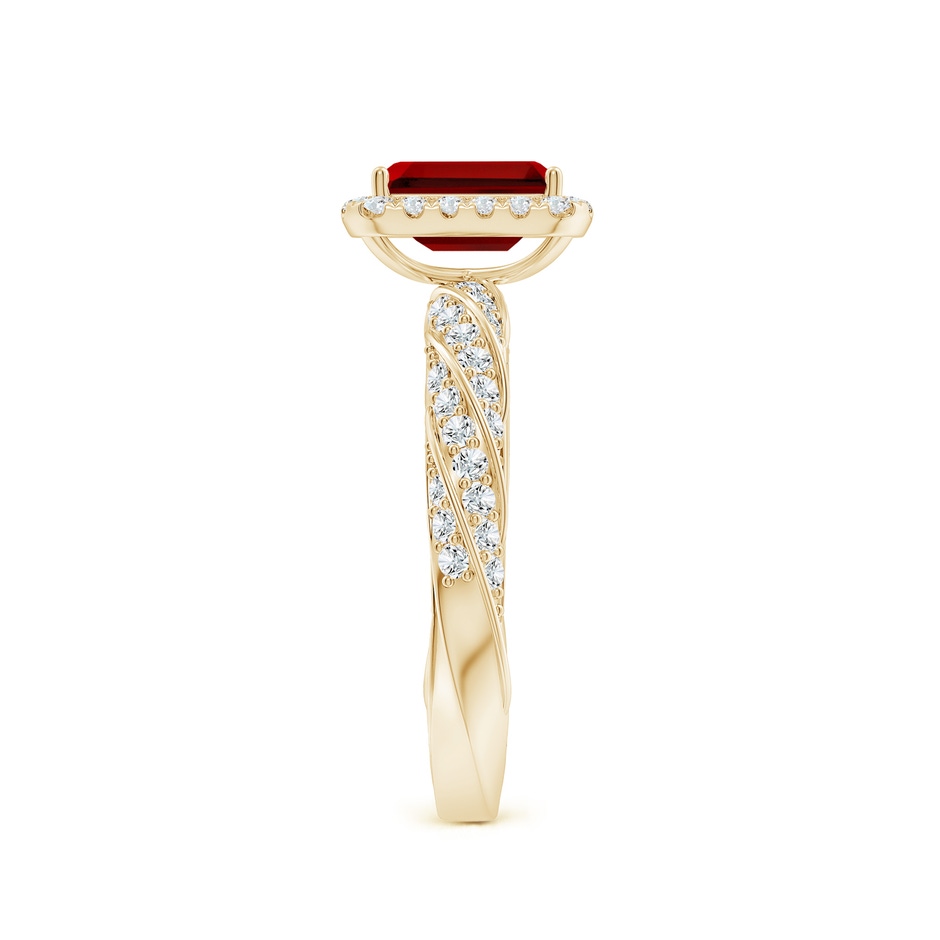 7x5mm Labgrown Emerald-Cut Lab-Grown Ruby Halo Twisted Rope Shank Engagement Ring in Yellow Gold side 299