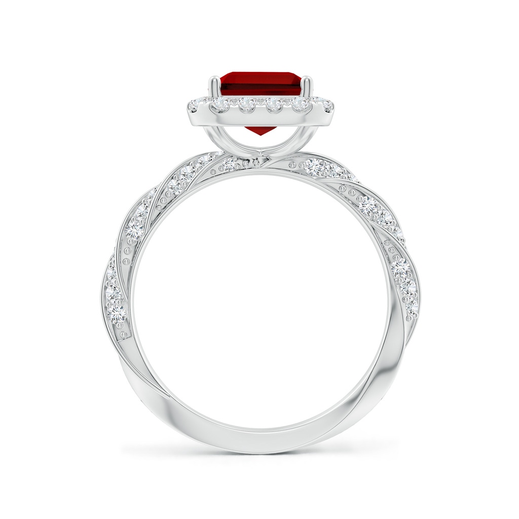 9x7mm Labgrown Emerald-Cut Lab-Grown Ruby Halo Twisted Rope Shank Engagement Ring in White Gold - side 199