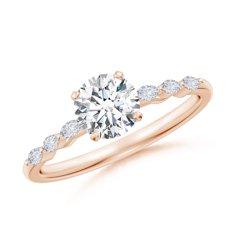 5.9mm FGVS Round Lab-Grown Diamond Engagement Ring with Marquise Accents in Rose Gold 
