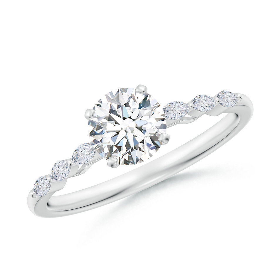 5.9mm FGVS Round Lab-Grown Diamond Engagement Ring with Marquise Accents in White Gold 