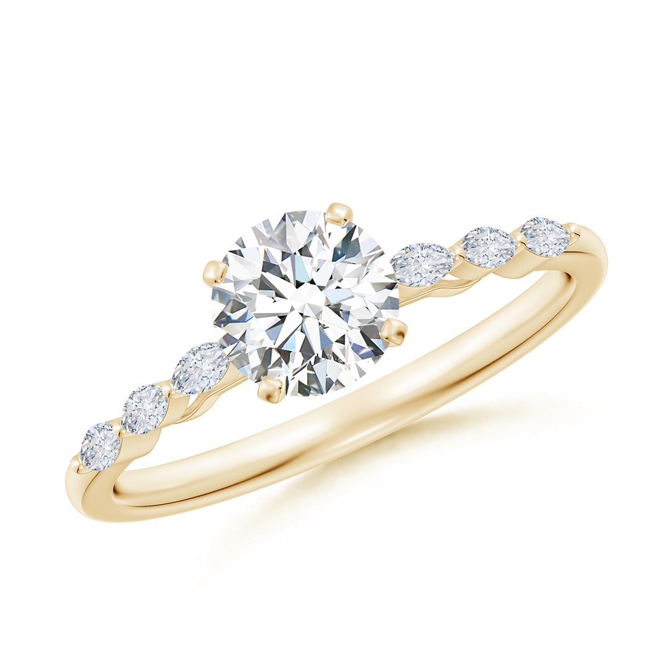 5.9mm FGVS Round Lab-Grown Diamond Engagement Ring with Marquise Accents in Yellow Gold 