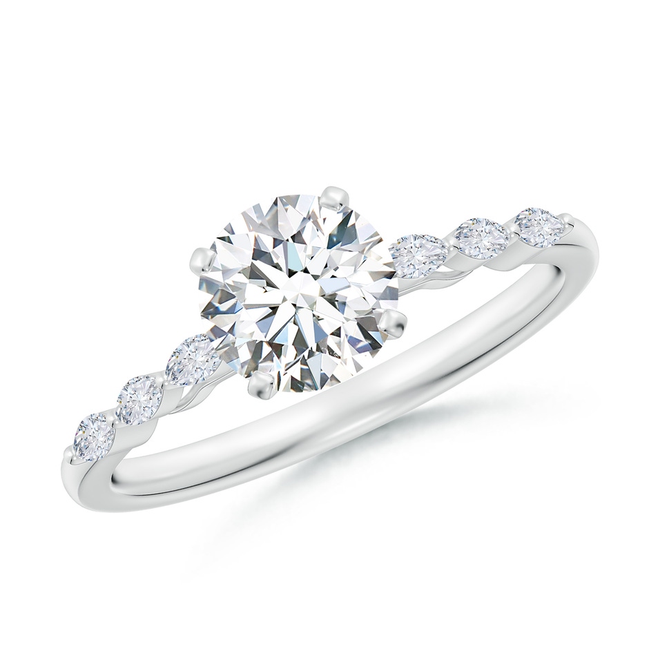 6.4mm FGVS Round Lab-Grown Diamond Engagement Ring with Marquise Accents in White Gold 