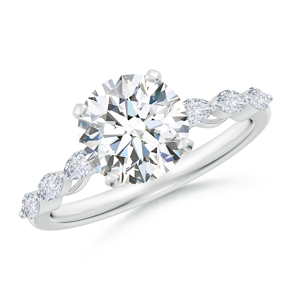 8mm FGVS Round Lab-Grown Diamond Engagement Ring with Marquise Accents in White Gold 