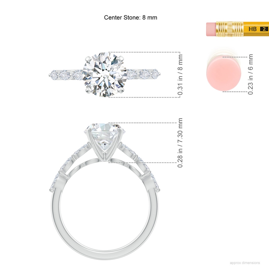 8mm FGVS Round Lab-Grown Diamond Engagement Ring with Marquise Accents in White Gold ruler
