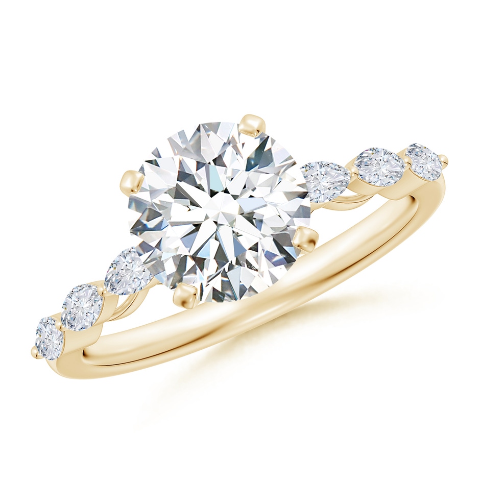 8mm FGVS Round Lab-Grown Diamond Engagement Ring with Marquise Accents in Yellow Gold 