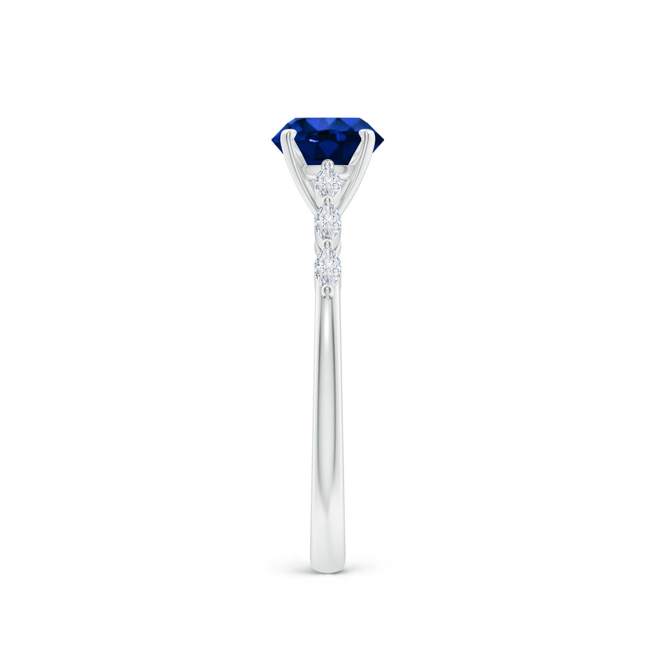 6mm Labgrown Round Lab-Grown Blue Sapphire Engagement Ring with Marquise Diamonds in White Gold side 299