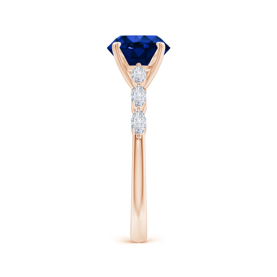 8mm Labgrown Round Lab-Grown Blue Sapphire Engagement Ring with Marquise Diamonds in 18K Rose Gold side 299