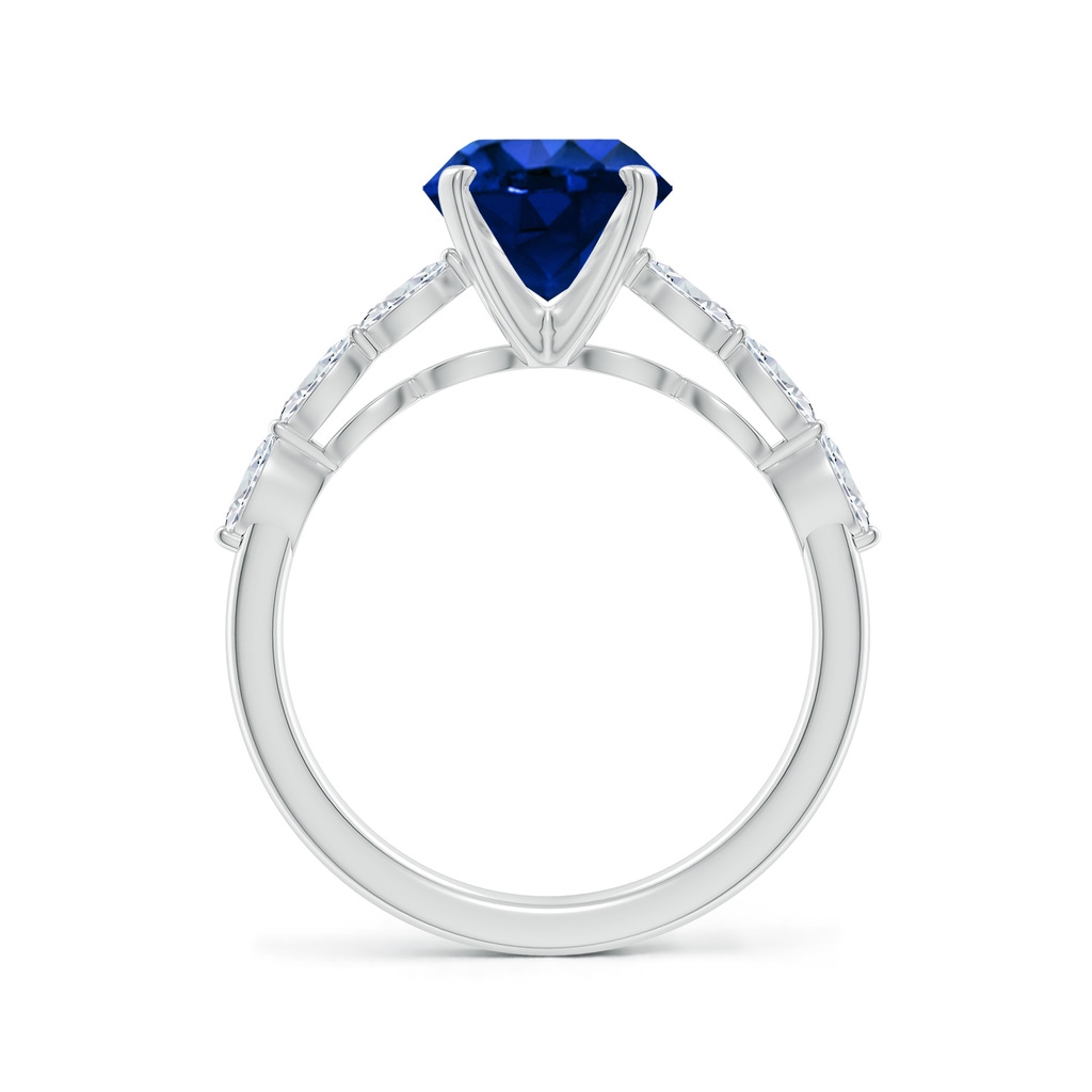 8mm Labgrown Round Lab-Grown Blue Sapphire Engagement Ring with Marquise Diamonds in White Gold - side 199