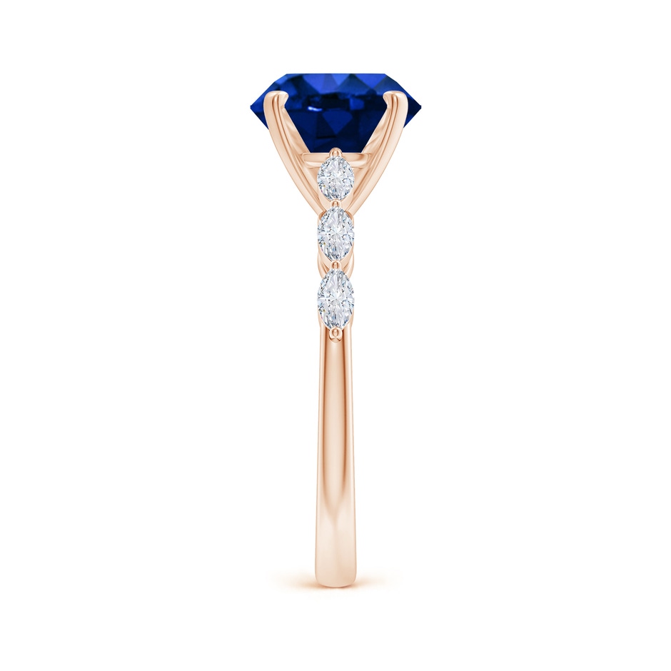9mm Labgrown Round Lab-Grown Blue Sapphire Engagement Ring with Marquise Diamonds in 18K Rose Gold side 299
