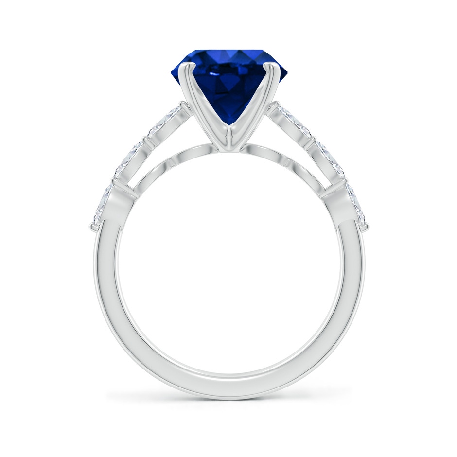 9mm Labgrown Round Lab-Grown Blue Sapphire Engagement Ring with Marquise Diamonds in 18K White Gold side 199