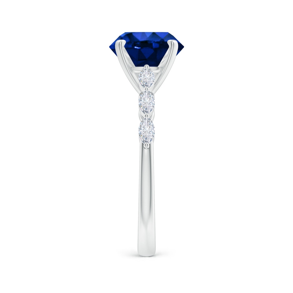 9mm Labgrown Round Lab-Grown Blue Sapphire Engagement Ring with Marquise Diamonds in 18K White Gold side 299