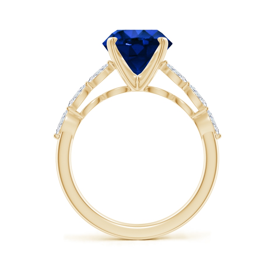 9mm Labgrown Round Lab-Grown Blue Sapphire Engagement Ring with Marquise Diamonds in 18K Yellow Gold side 199