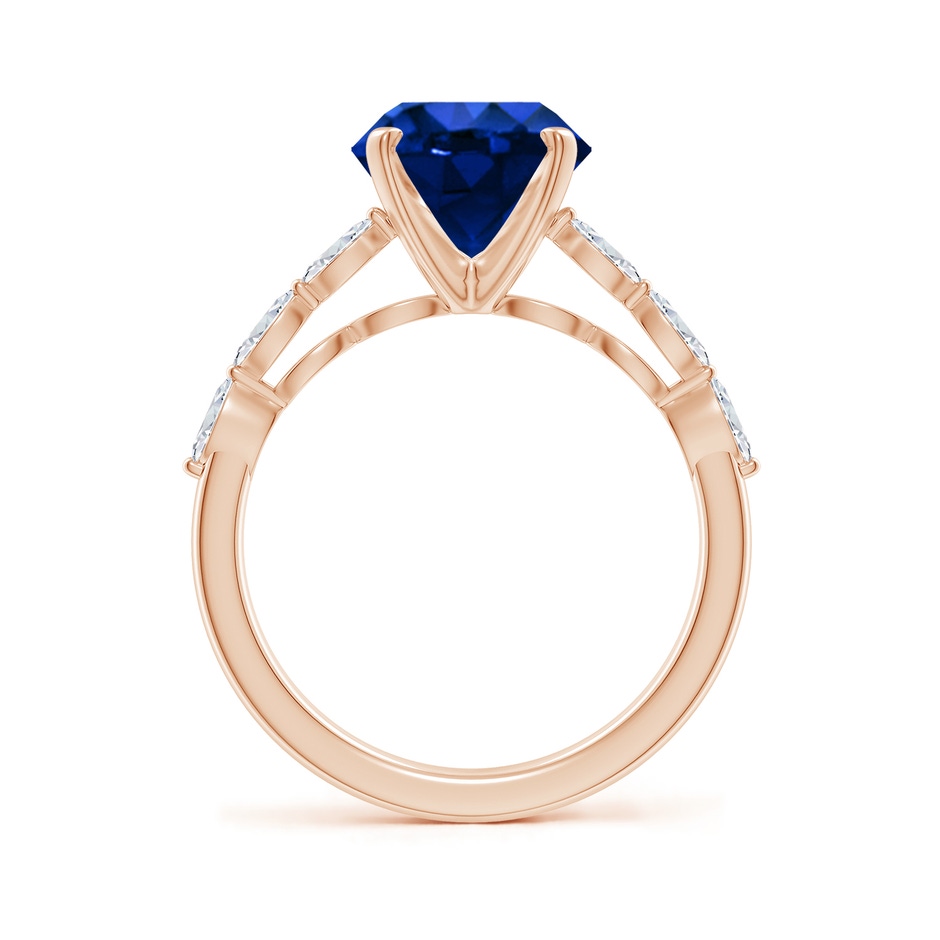 9mm Labgrown Round Lab-Grown Blue Sapphire Engagement Ring with Marquise Diamonds in Rose Gold side 199