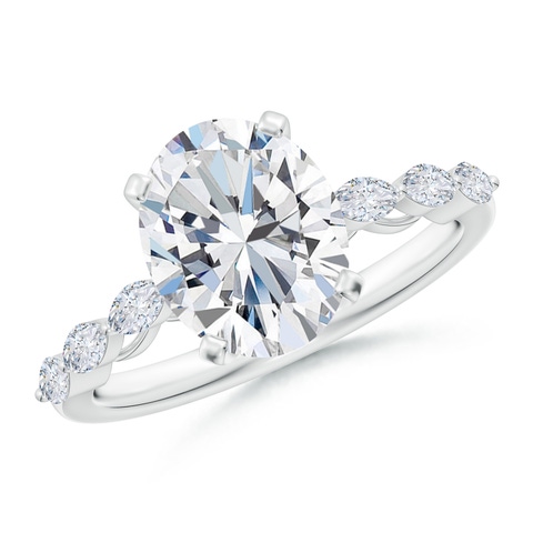10x8mm FGVS Oval Lab-Grown Diamond Engagement Ring with Marquise Accents in 18K White Gold