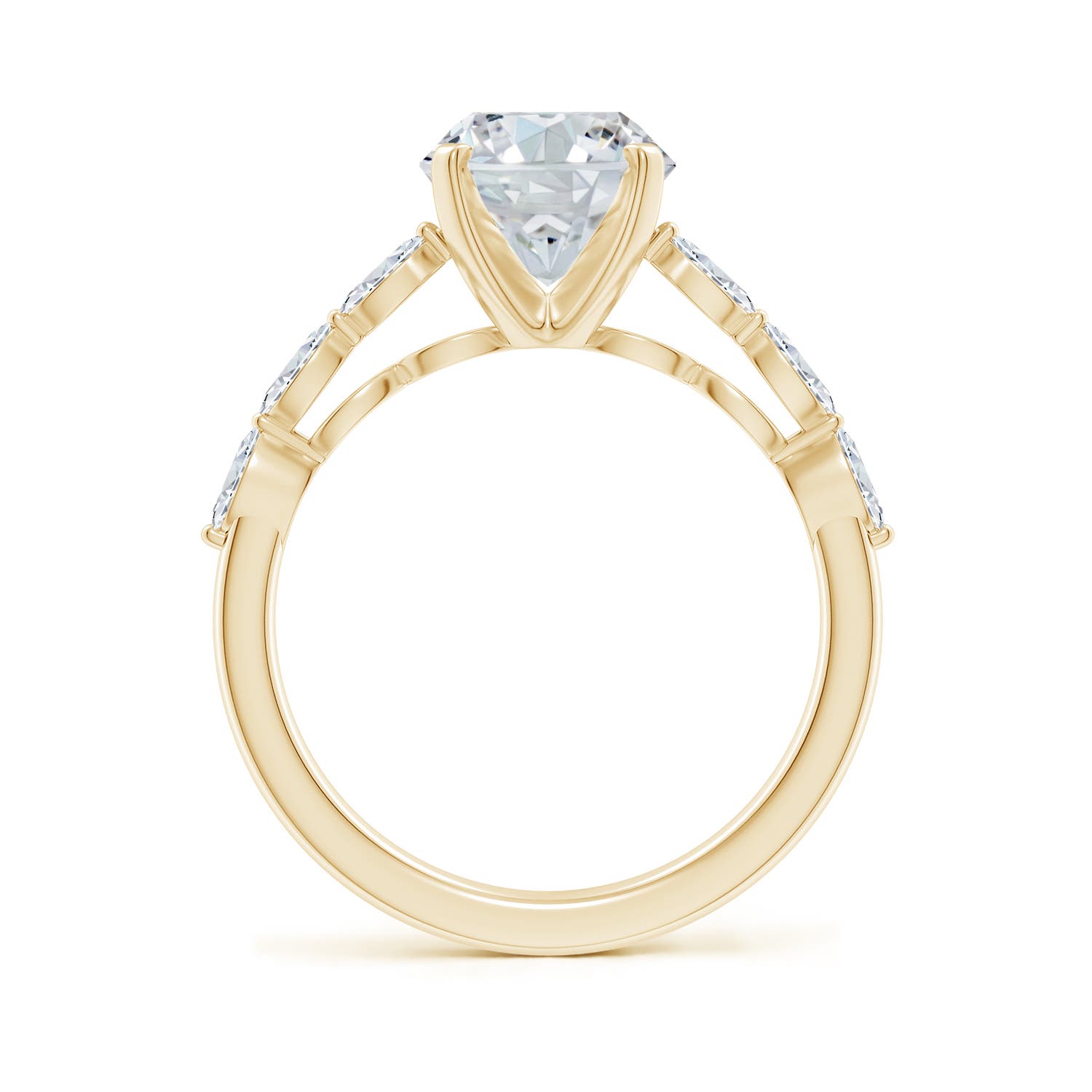 10x8mm FGVS Oval Lab-Grown Diamond Engagement Ring with Marquise Accents in Yellow Gold