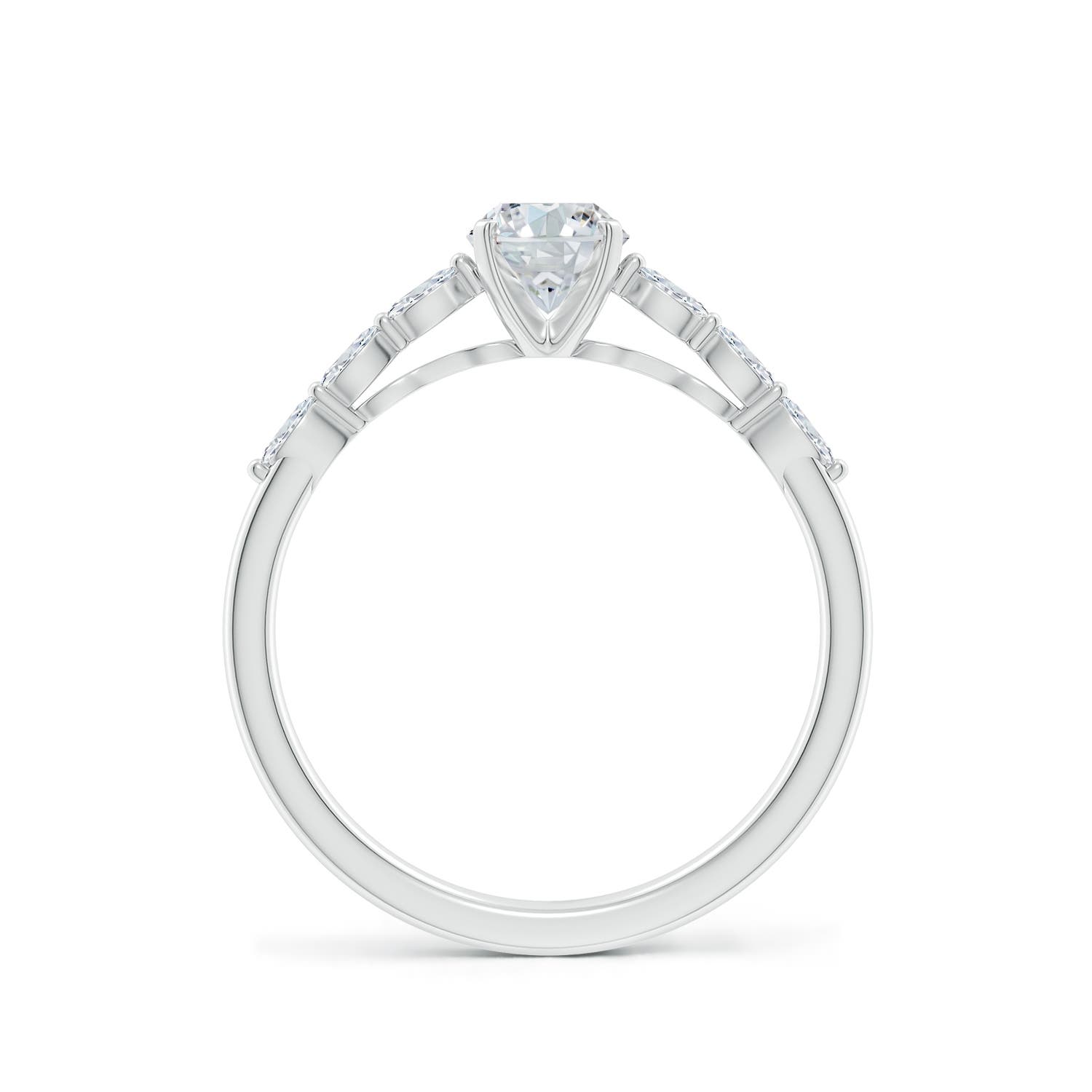 7x5mm FGVS Oval Lab-Grown Diamond Engagement Ring with Marquise Accents in 18K White Gold