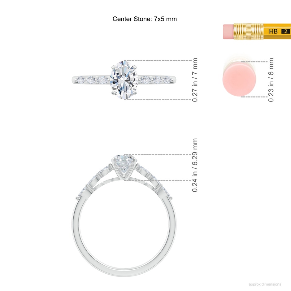 7x5mm FGVS Oval Lab-Grown Diamond Engagement Ring with Marquise Accents in P950 Platinum ruler