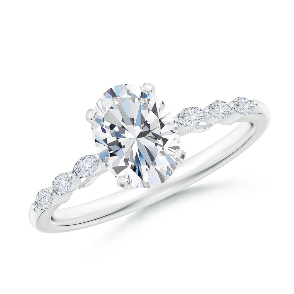 8x6mm FGVS Oval Lab-Grown Diamond Engagement Ring with Marquise Accents in 18K White Gold
