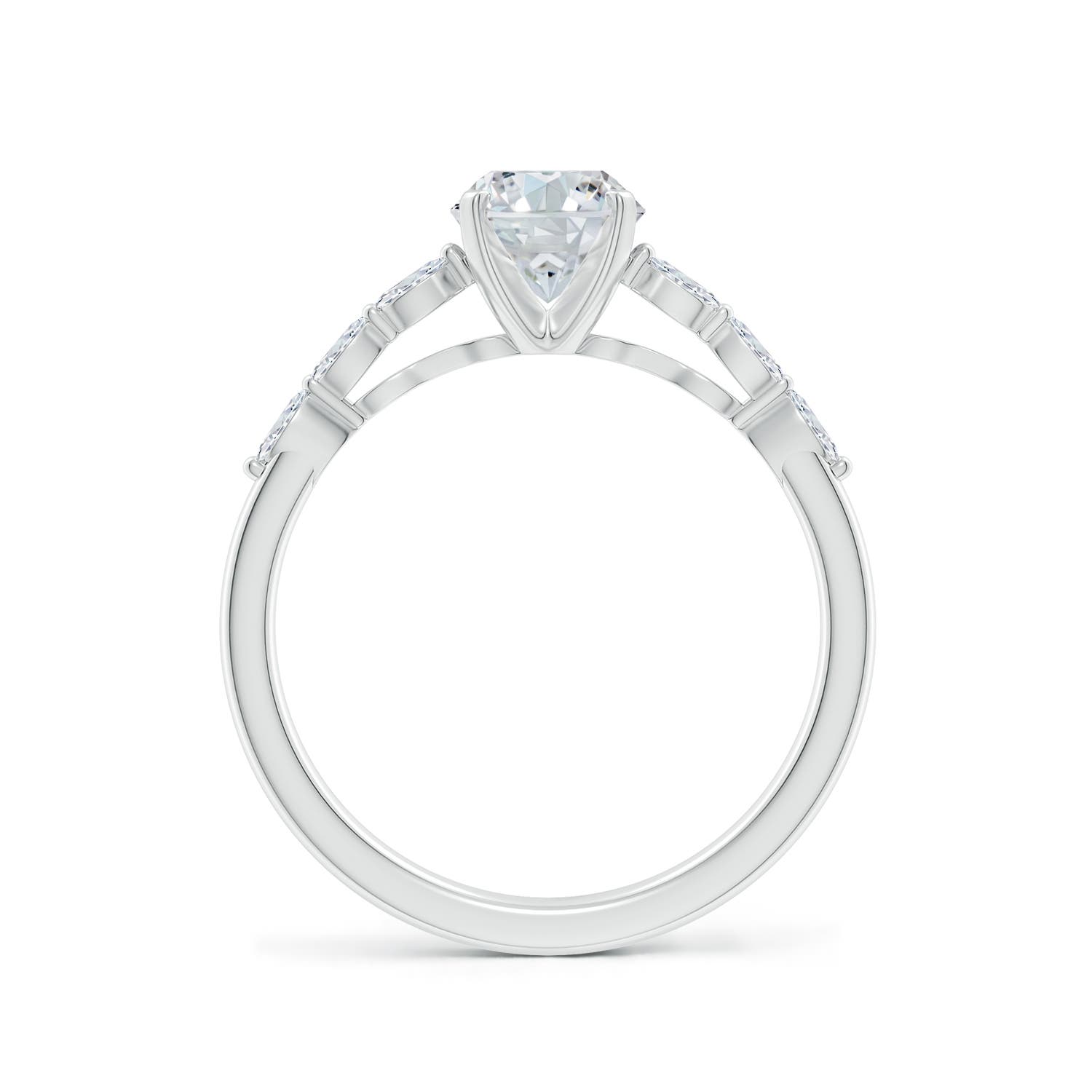 8x6mm FGVS Oval Lab-Grown Diamond Engagement Ring with Marquise Accents in 18K White Gold - side 3