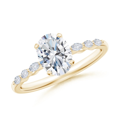 8x6mm FGVS Oval Lab-Grown Diamond Engagement Ring with Marquise Accents in 18K Yellow Gold