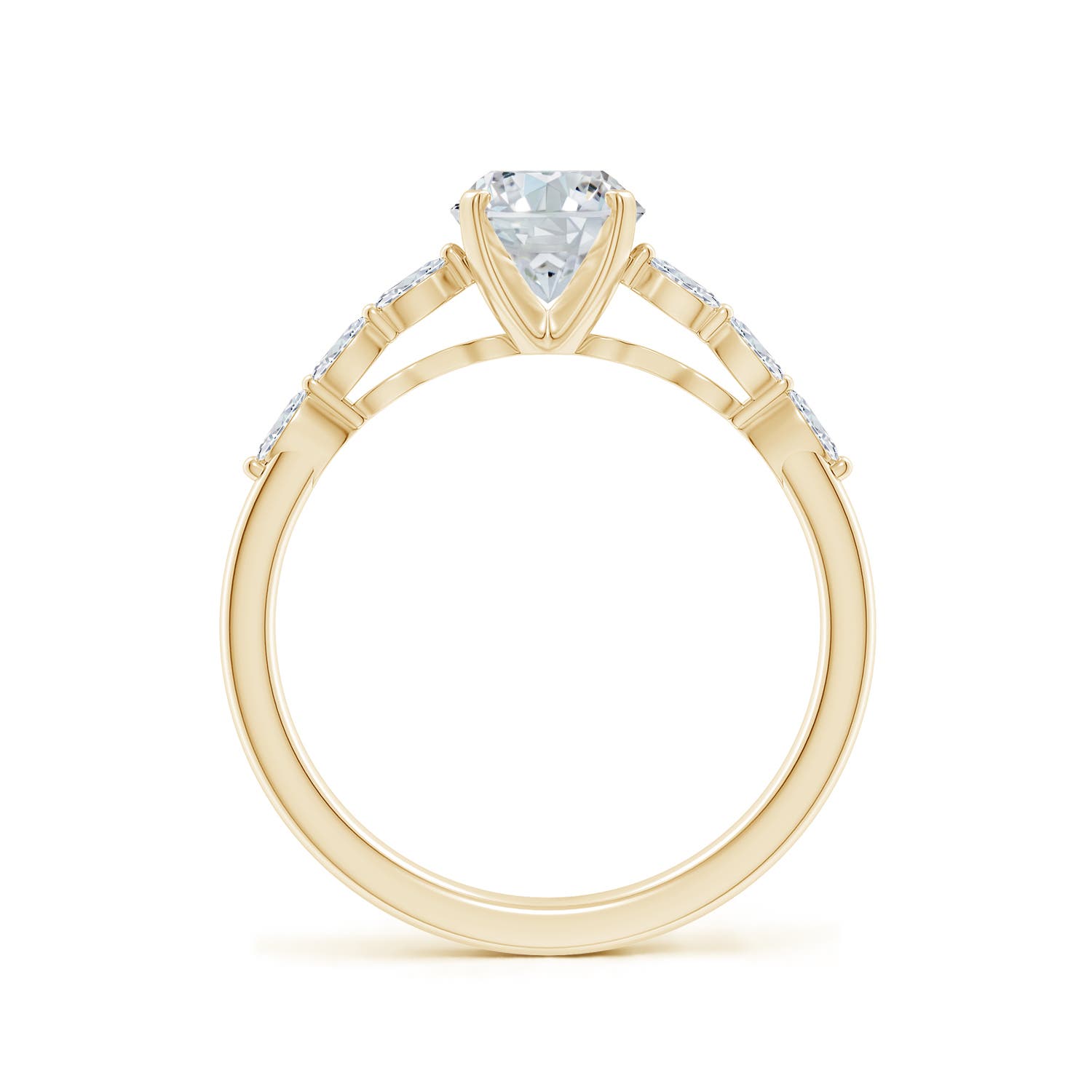 8x6mm FGVS Oval Lab-Grown Diamond Engagement Ring with Marquise Accents in 18K Yellow Gold