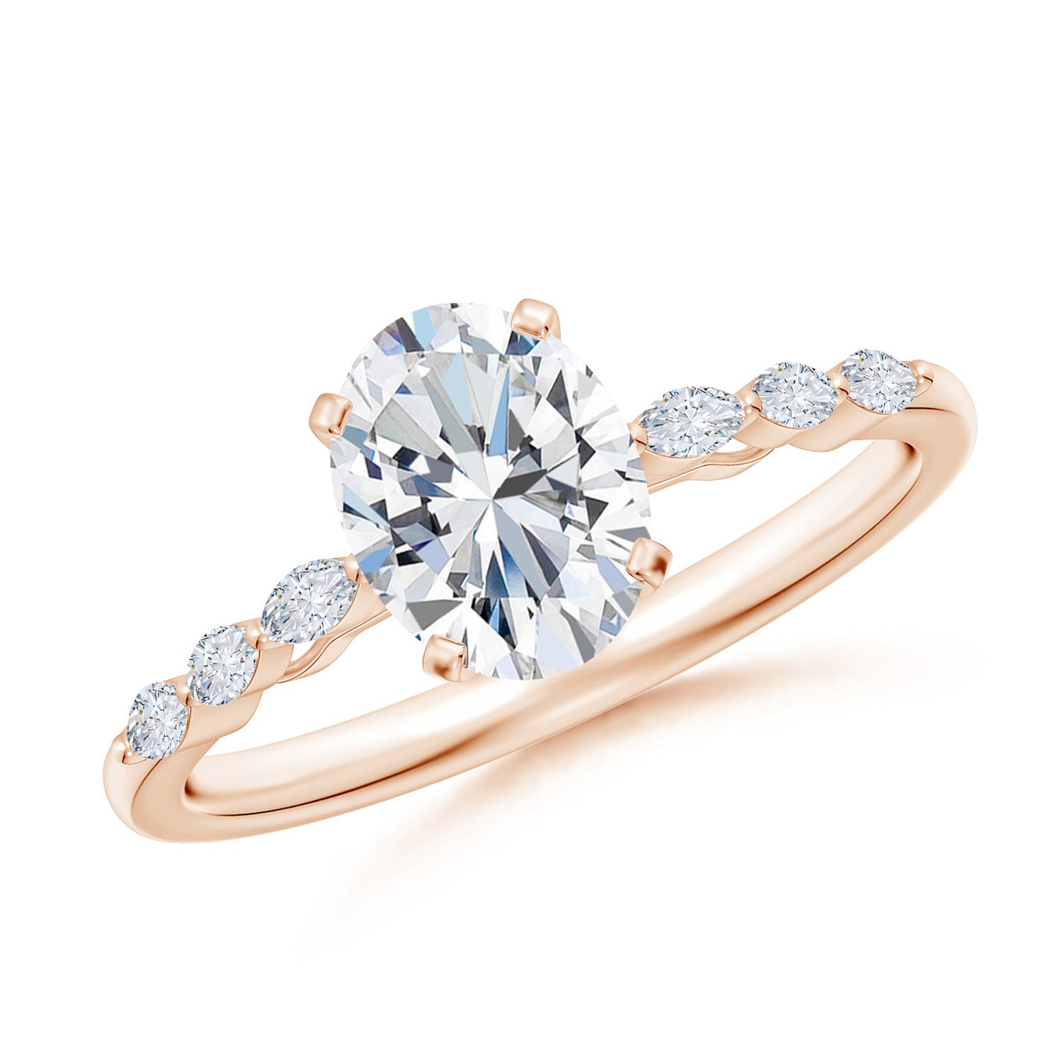 8x6mm FGVS Oval Lab-Grown Diamond Engagement Ring with Marquise Accents in Rose Gold