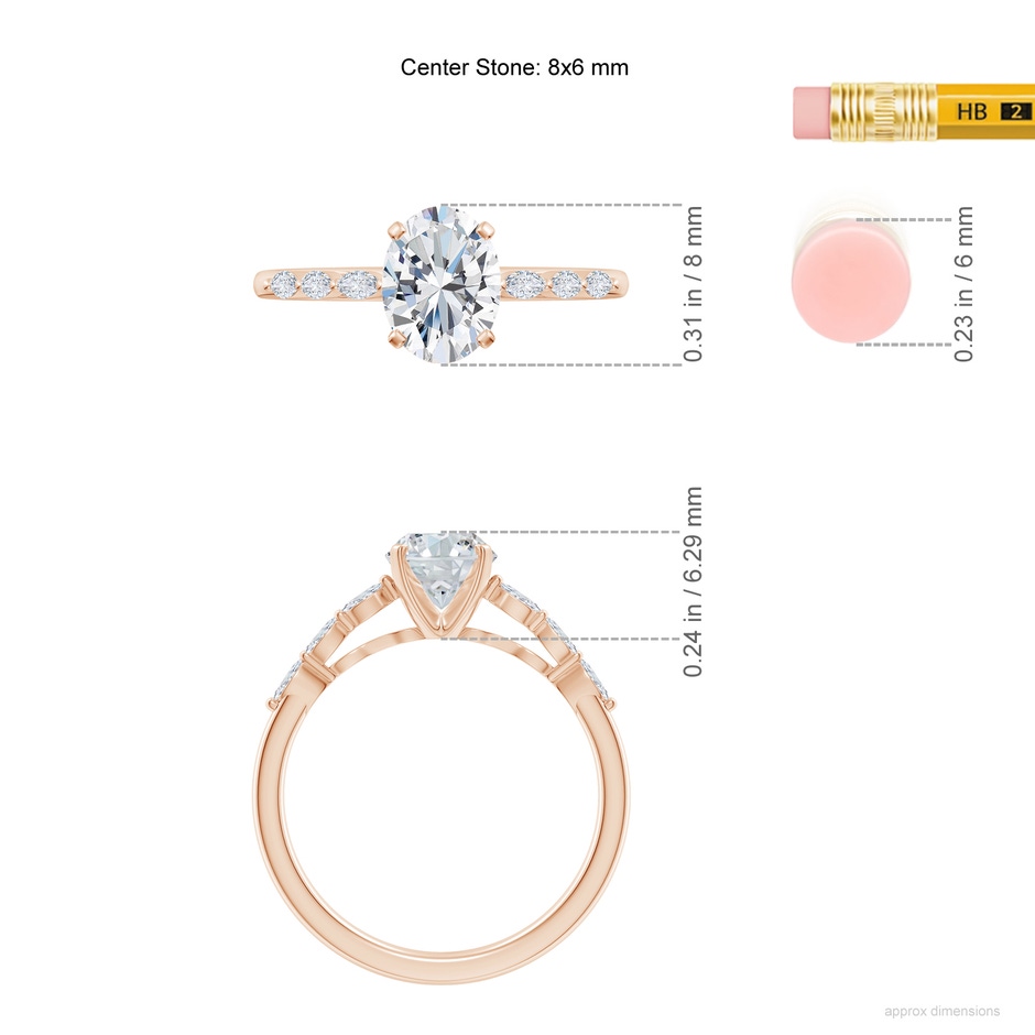 8x6mm FGVS Oval Lab-Grown Diamond Engagement Ring with Marquise Accents in Rose Gold ruler