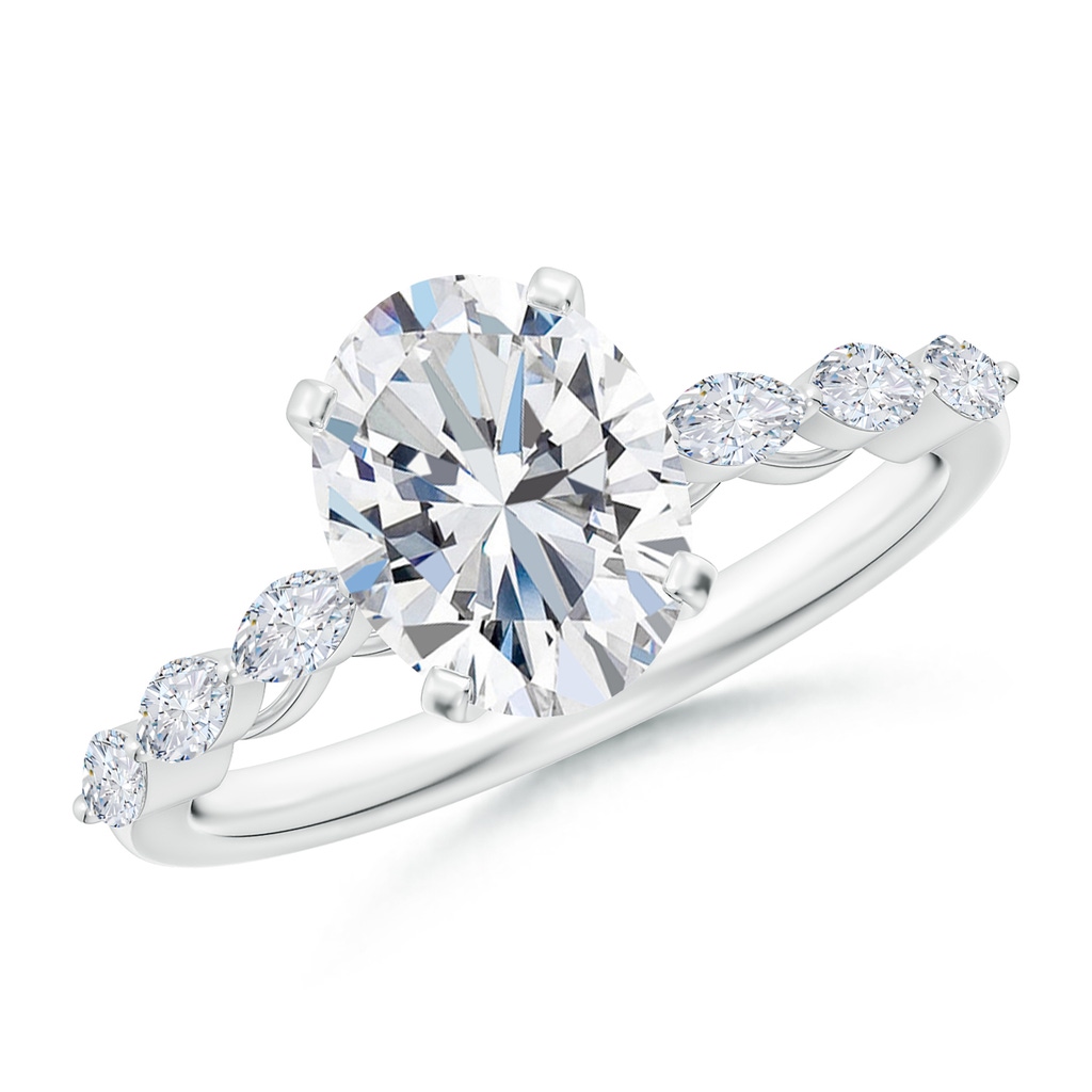 9x7mm FGVS Oval Lab-Grown Diamond Engagement Ring with Marquise Accents in White Gold