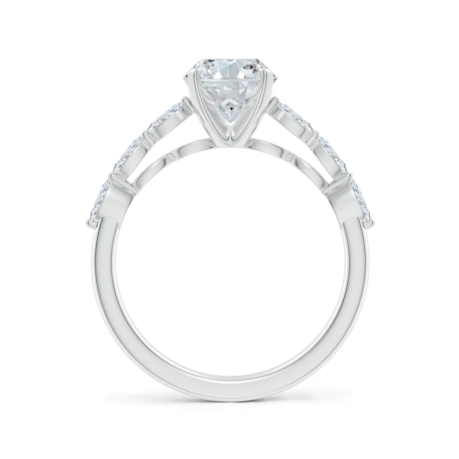9x7mm FGVS Oval Lab-Grown Diamond Engagement Ring with Marquise Accents in White Gold