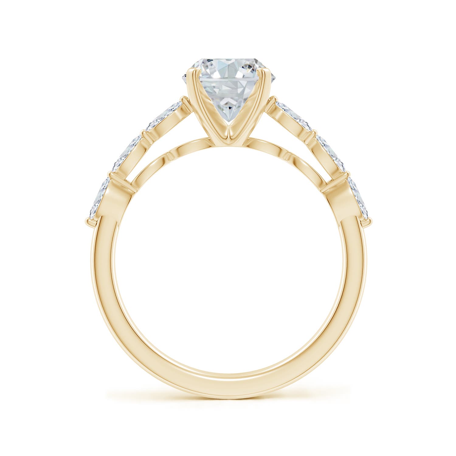 9x7mm FGVS Oval Lab-Grown Diamond Engagement Ring with Marquise Accents in Yellow Gold