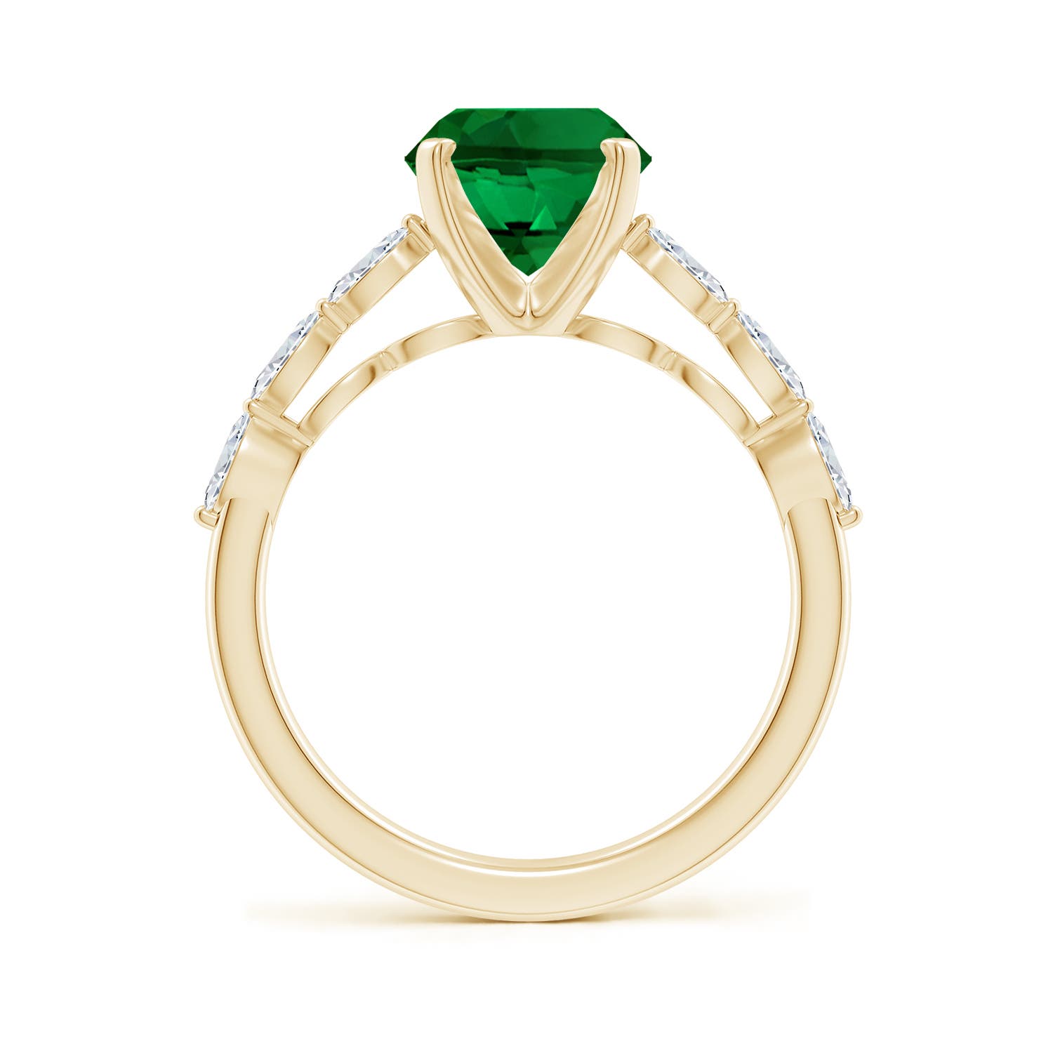 10x8mm Labgrown Oval Lab-Grown Emerald Engagement Ring with Marquise Diamonds in 18K Yellow Gold
