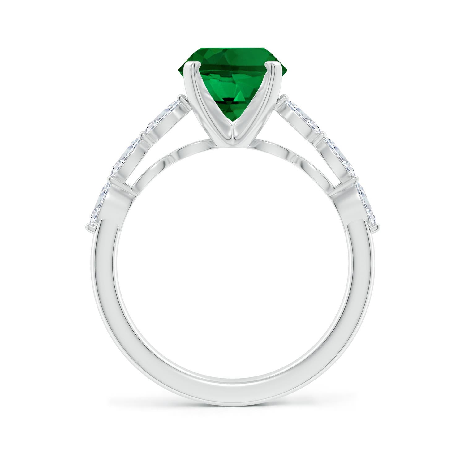 10x8mm Labgrown Oval Lab-Grown Emerald Engagement Ring with Marquise Diamonds in White Gold - side 3