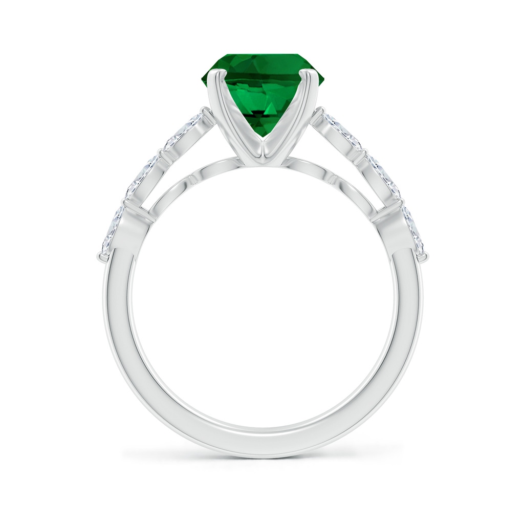 10x8mm Labgrown Oval Lab-Grown Emerald Engagement Ring with Marquise Diamonds in White Gold - side 199