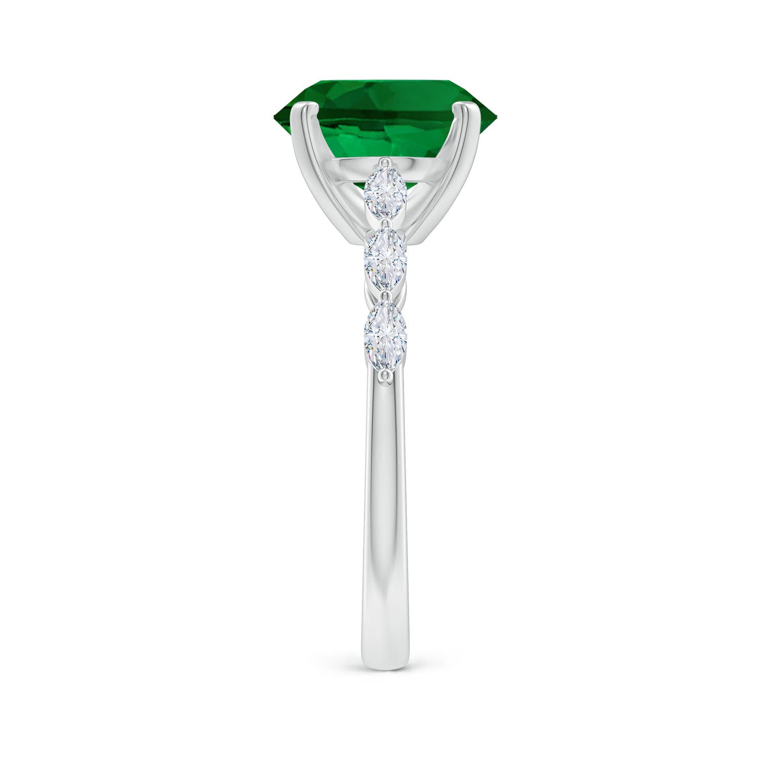 10x8mm Labgrown Oval Lab-Grown Emerald Engagement Ring with Marquise Diamonds in White Gold - side 4
