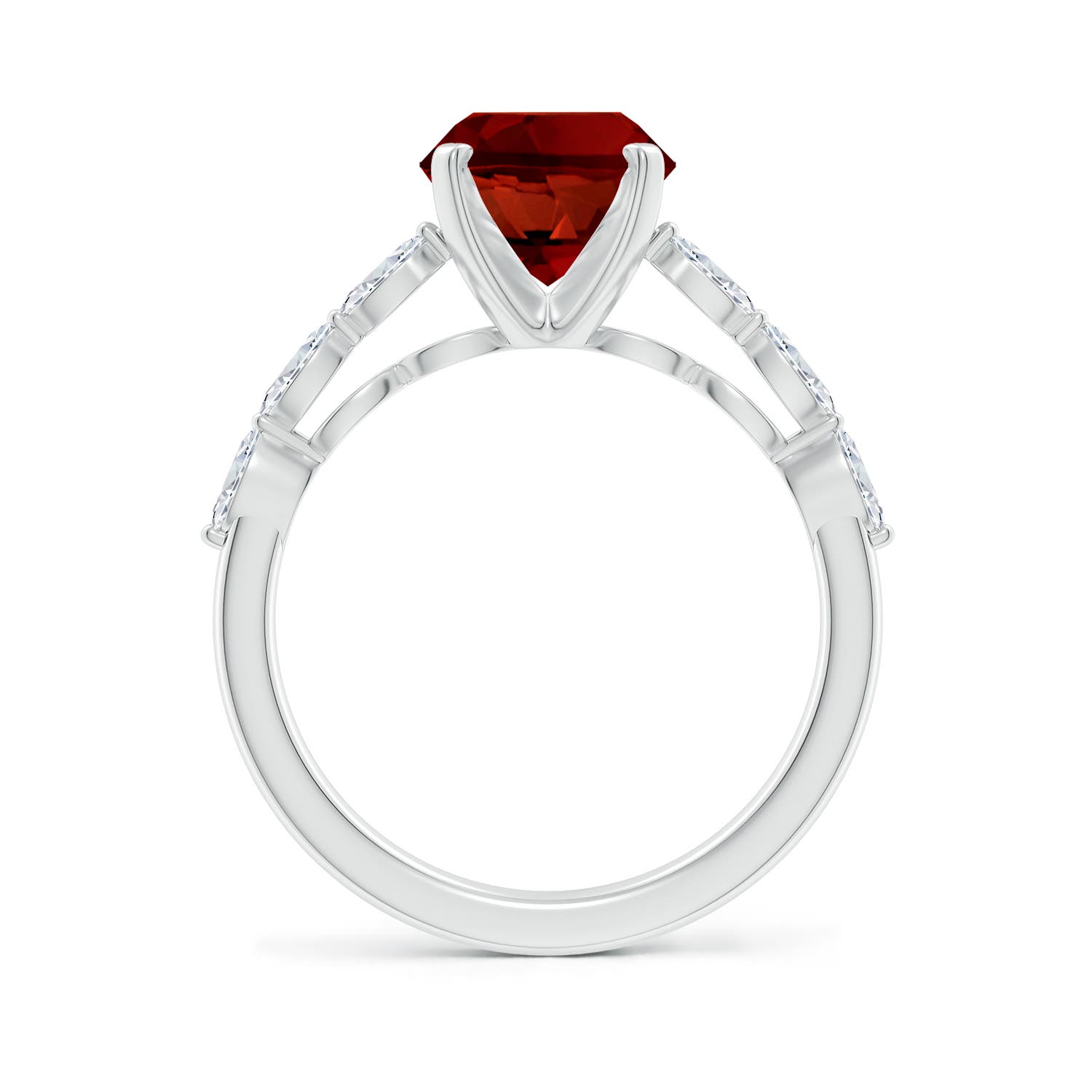 10x8mm Labgrown Oval Lab-Grown Ruby Engagement Ring with Marquise Diamonds in 18K White Gold
