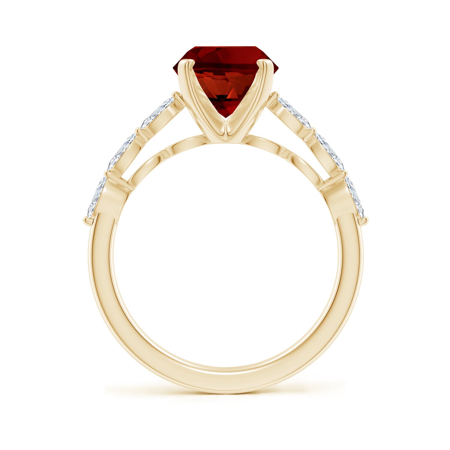 10x8mm Labgrown Oval Lab-Grown Ruby Engagement Ring with Marquise Diamonds in Yellow Gold - side 3