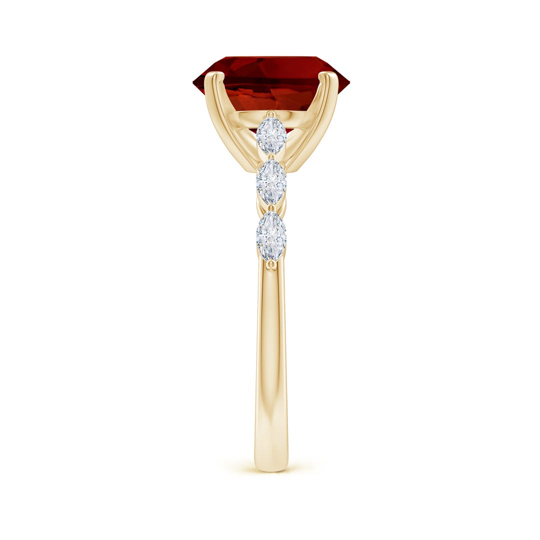 10x8mm Labgrown Oval Lab-Grown Ruby Engagement Ring with Marquise Diamonds in Yellow Gold - side 4