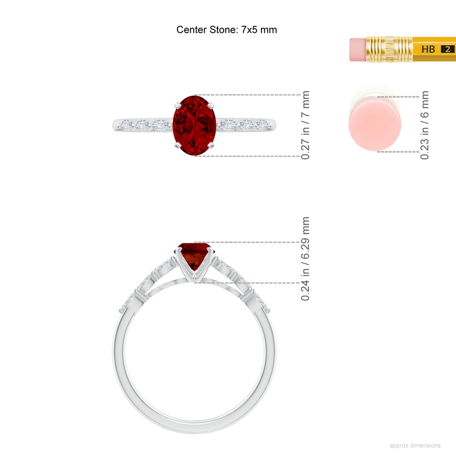 7x5mm Labgrown Oval Lab-Grown Ruby Engagement Ring with Marquise Diamonds in P950 Platinum ruler