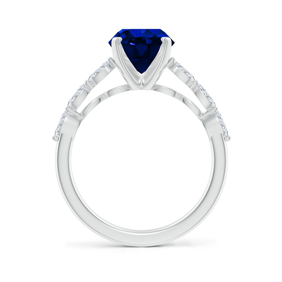 10x8mm Labgrown Oval Lab-Grown Blue Sapphire Engagement Ring with Marquise Diamonds in 18K White Gold side 199