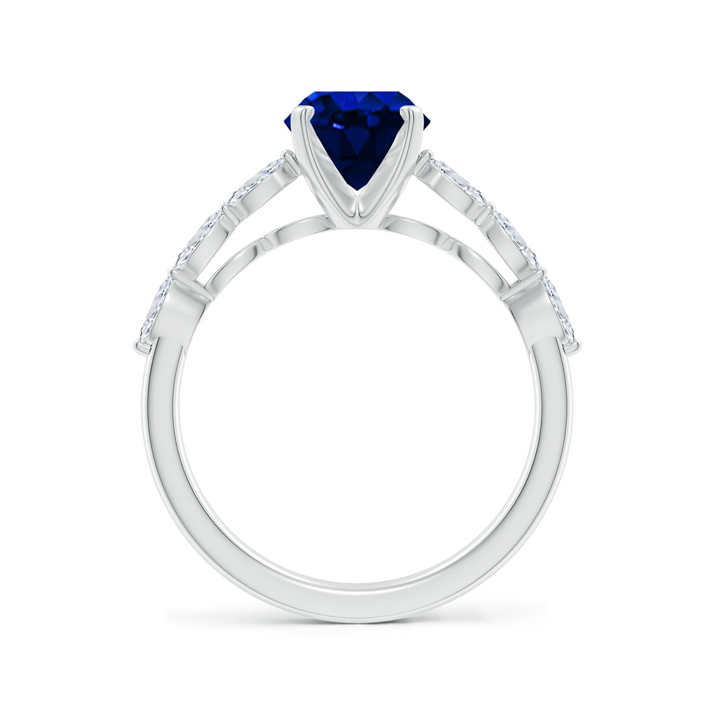 9x7mm Labgrown Oval Lab-Grown Blue Sapphire Engagement Ring with Marquise Diamonds in White Gold - side 199
