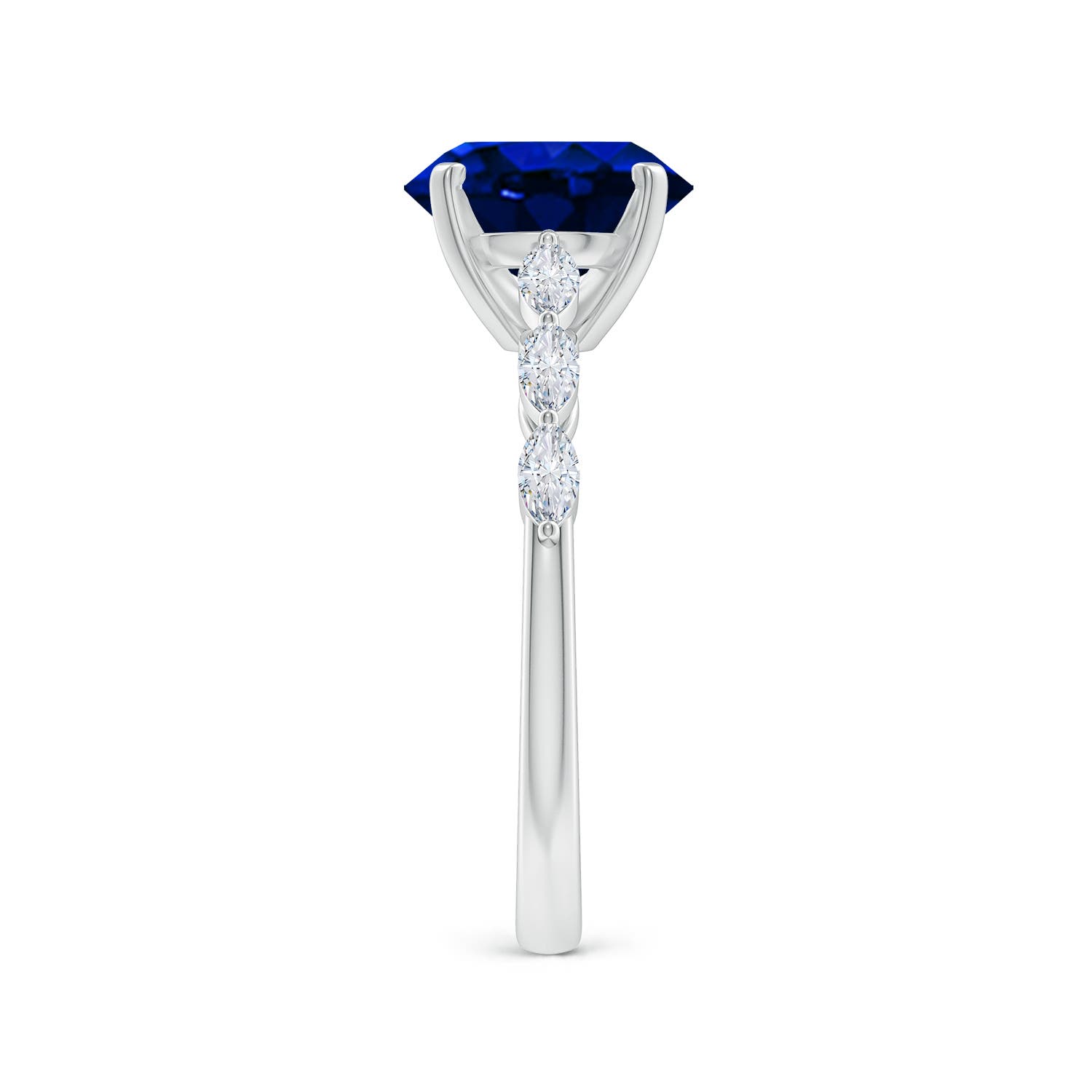 9x7mm Labgrown Oval Lab-Grown Blue Sapphire Engagement Ring with Marquise Diamonds in White Gold - side 4