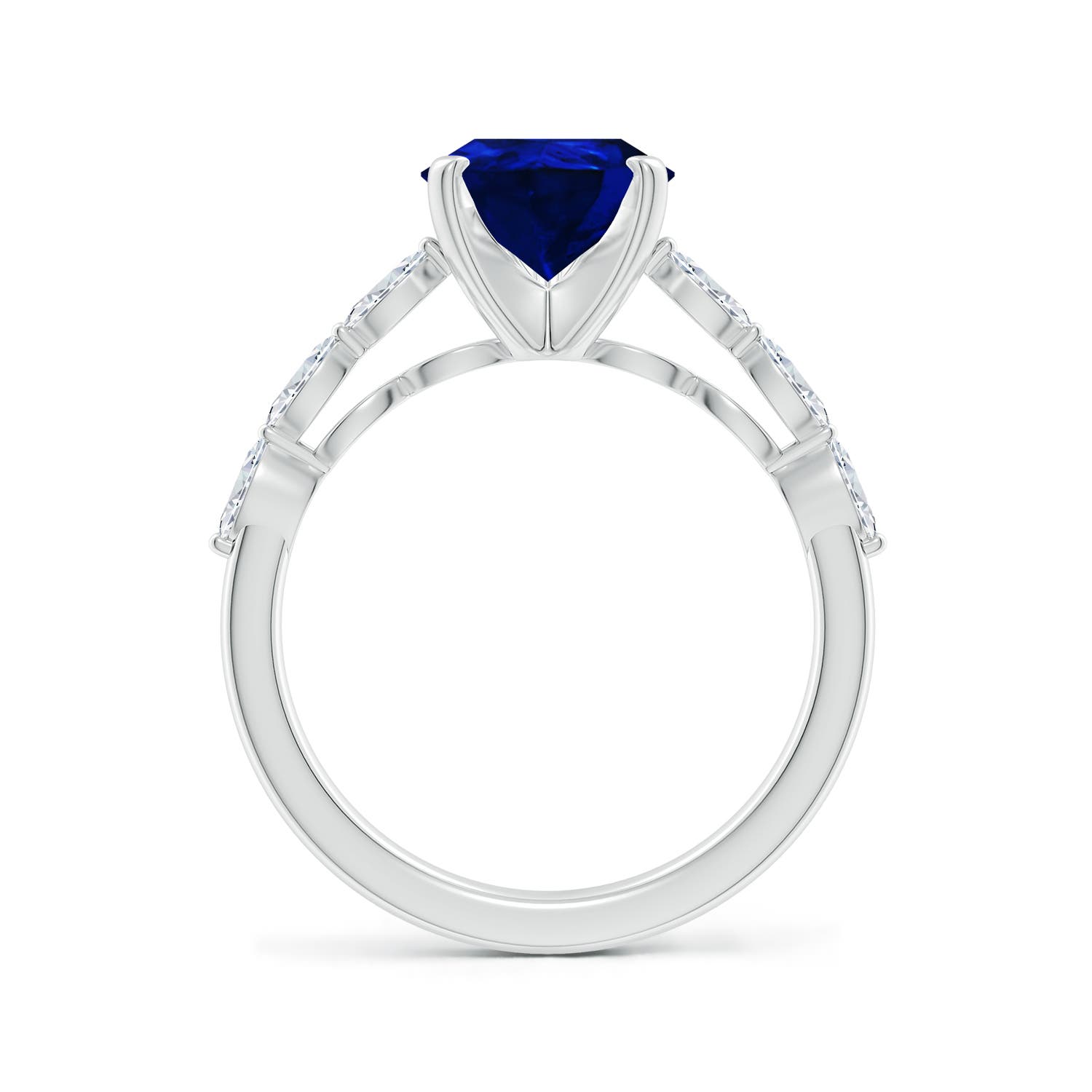10x8mm Labgrown Pear Lab-Grown Blue Sapphire Engagement Ring with Marquise Diamonds in 18K White Gold