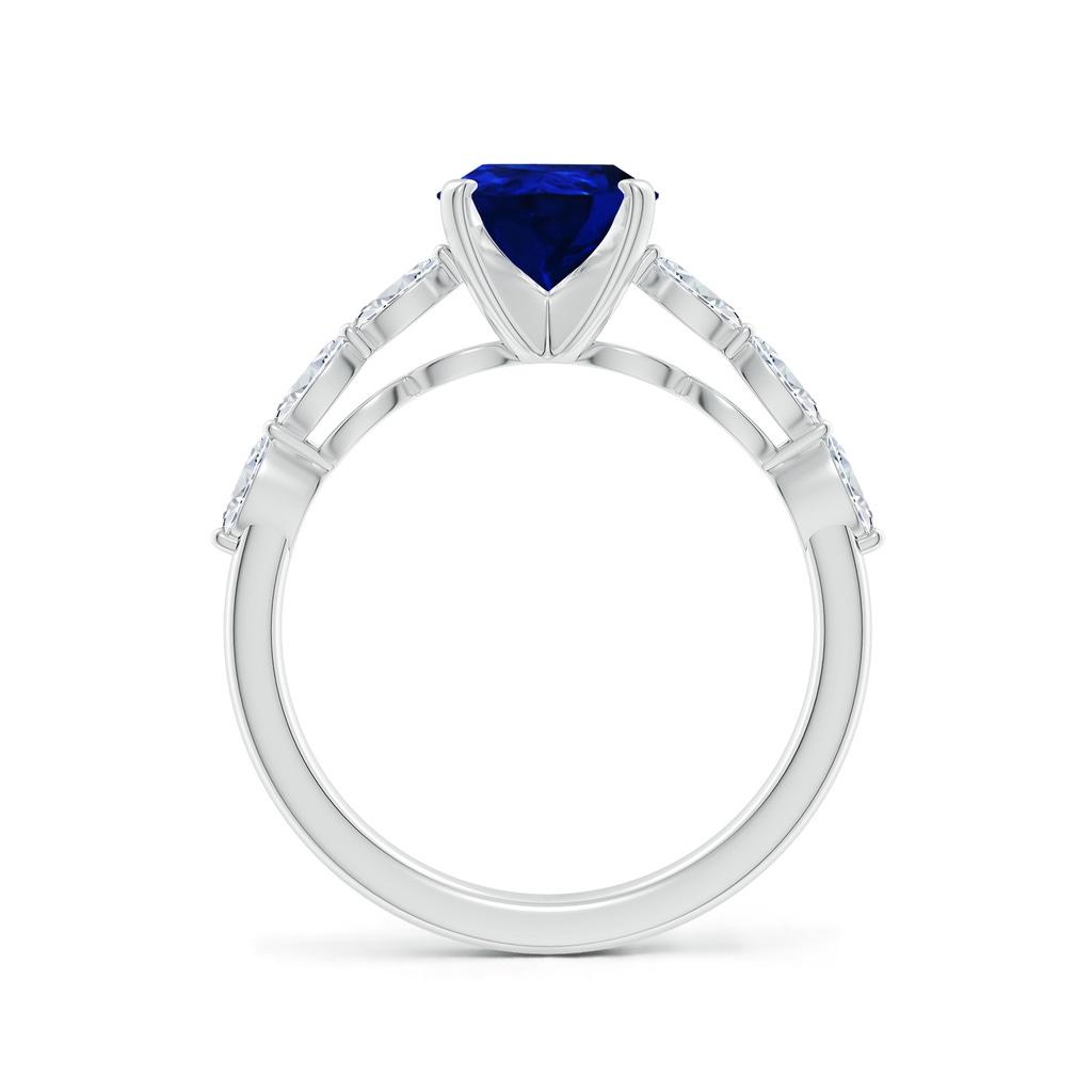 9x7mm Labgrown Pear Lab-Grown Blue Sapphire Engagement Ring with Marquise Diamonds in White Gold - side 199